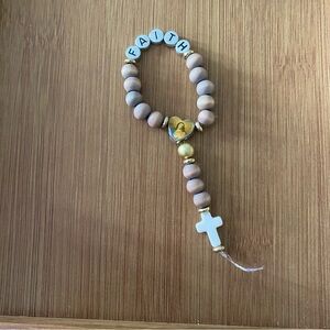 One decade Rosary ‘FAITH’ Beads with Sacred Heart of Jesus and Stone Cross